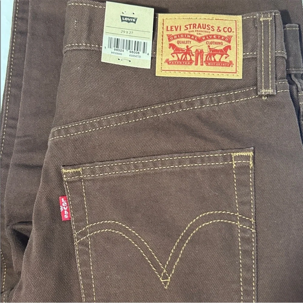 Levi’s 29x27 Jeans Ribcage Straight Ankle Brown Exposed Snap Fly 100% cotton NWT - Picture 6 of 14